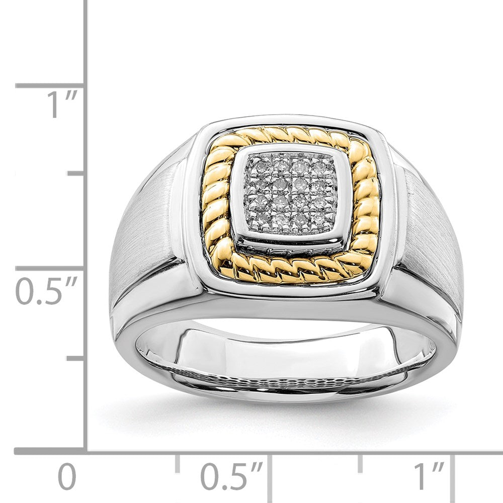 Sterling Silver Rhodium-plated w/10k Yellow Gold Mens Diamond Ring