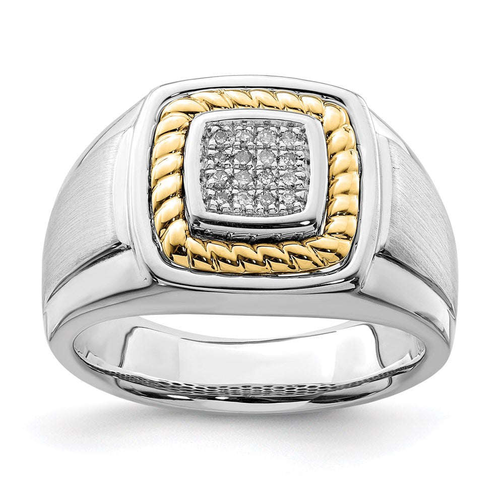 Sterling Silver Rhodium-plated w/10k Yellow Gold Mens Diamond Ring