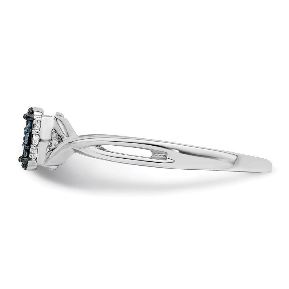 White Night Sterling Silver Rhodium-plated Blue and White Diamond Oval Ring