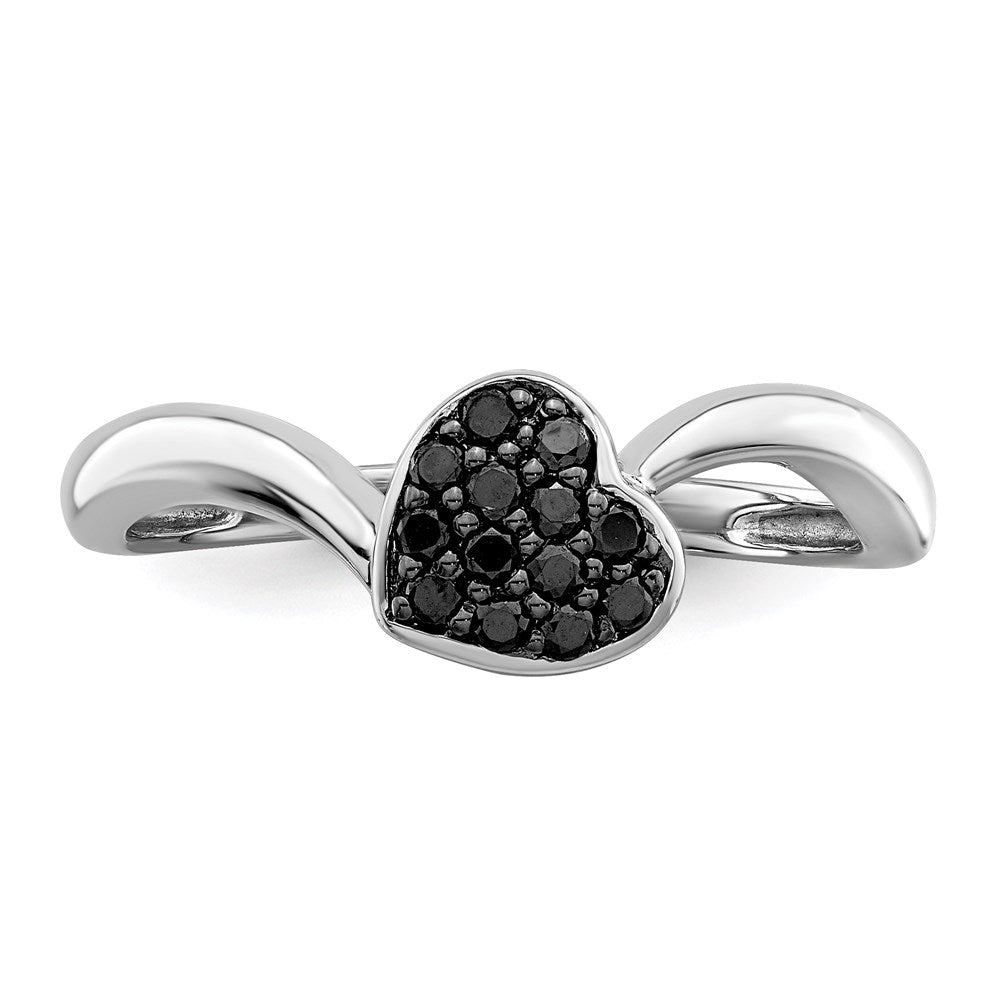 White Night Sterling Silver Rhodium-plated Black Diamond Heart Ring