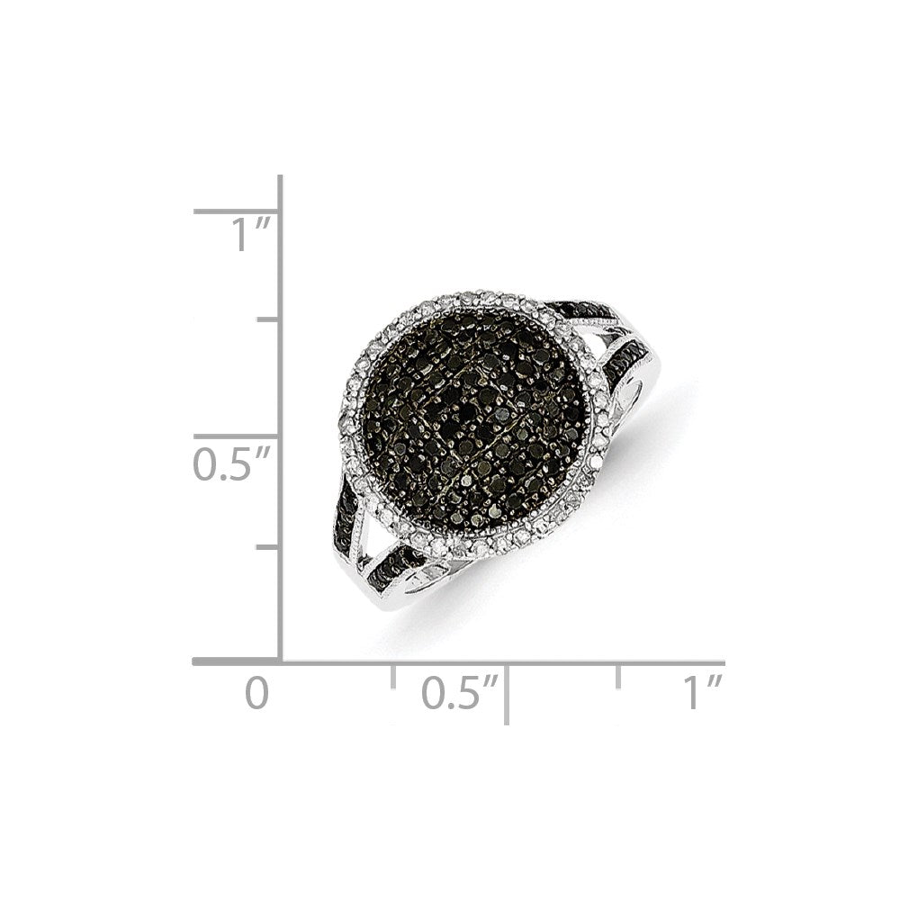 White Night Sterling Silver Rhodium-plated Black and White Diamond Round Ring