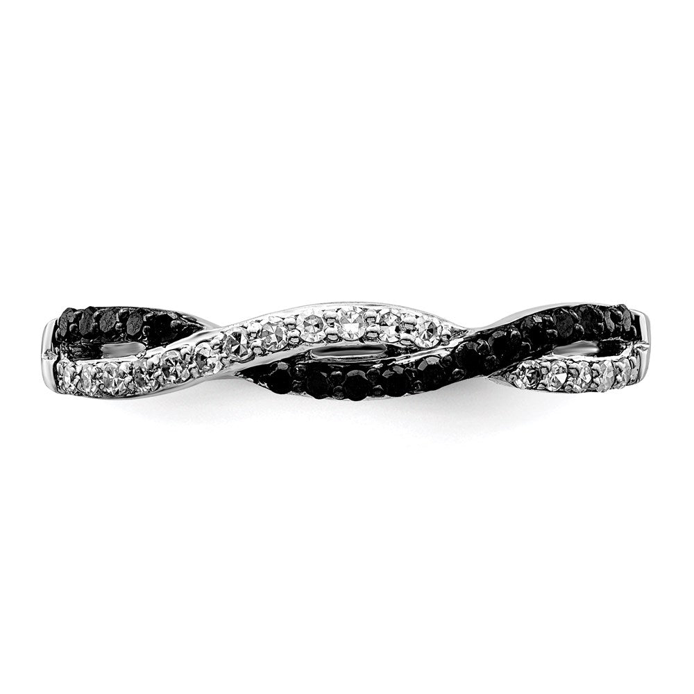 White Night Sterling Silver Rhodium-plated Black and White Criss Cross Diamond Ring