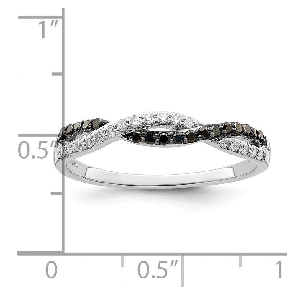 White Night Sterling Silver Rhodium-plated Black and White Criss Cross Diamond Ring