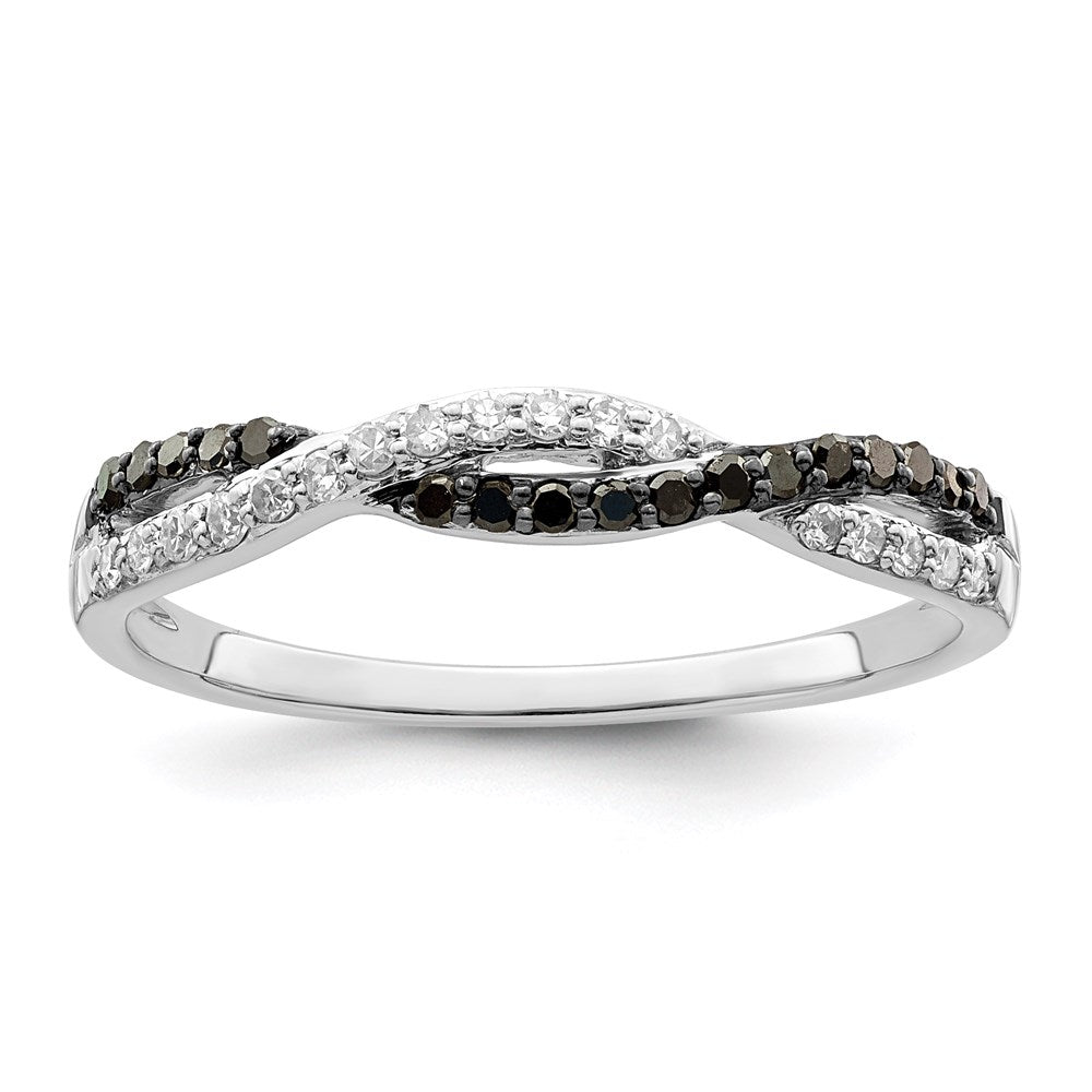 White Night Sterling Silver Rhodium-plated Black and White Criss Cross Diamond Ring