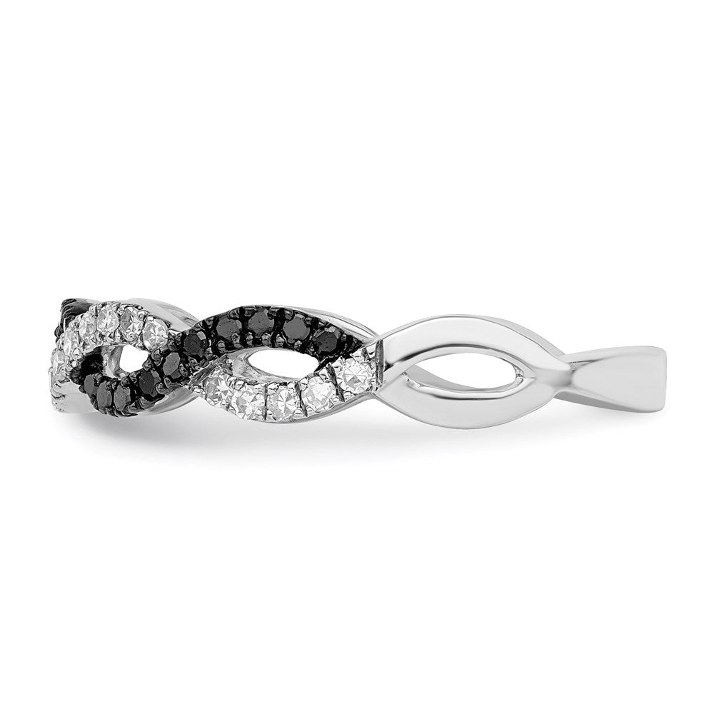 White Night Sterling Silver Rhodium-plated Black and White Criss Cross Diamond Ring