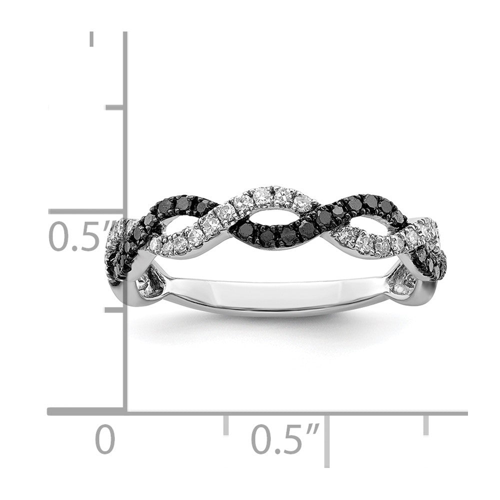 White Night Sterling Silver Rhodium-plated Black and White Criss Cross Diamond Ring