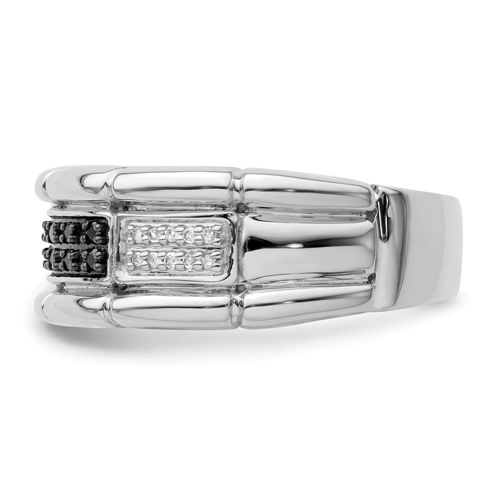 White Night Sterling Silver Rhodium-plated White and Black Diamond Men's Ring