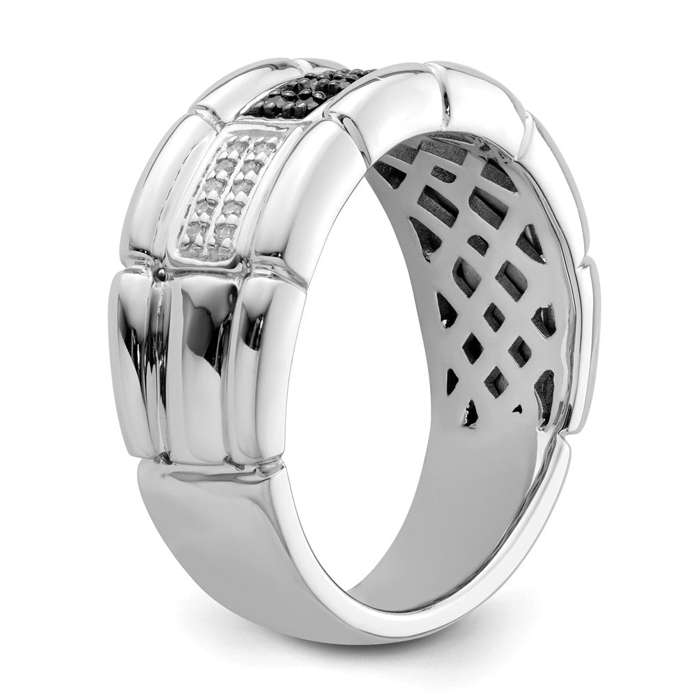 White Night Sterling Silver Rhodium-plated White and Black Diamond Men's Ring