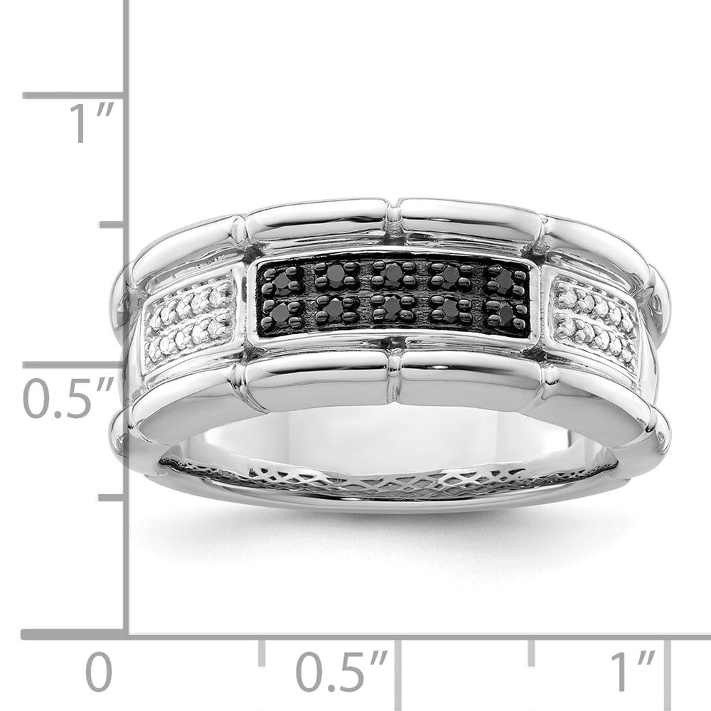 White Night Sterling Silver Rhodium-plated White and Black Diamond Men's Ring