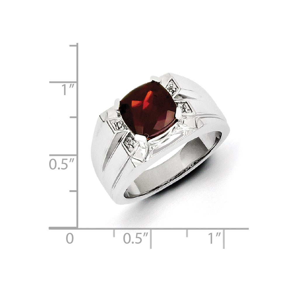 White Night Sterling Silver Rhodium-plated Garnet and Diamond Square Men's Ring