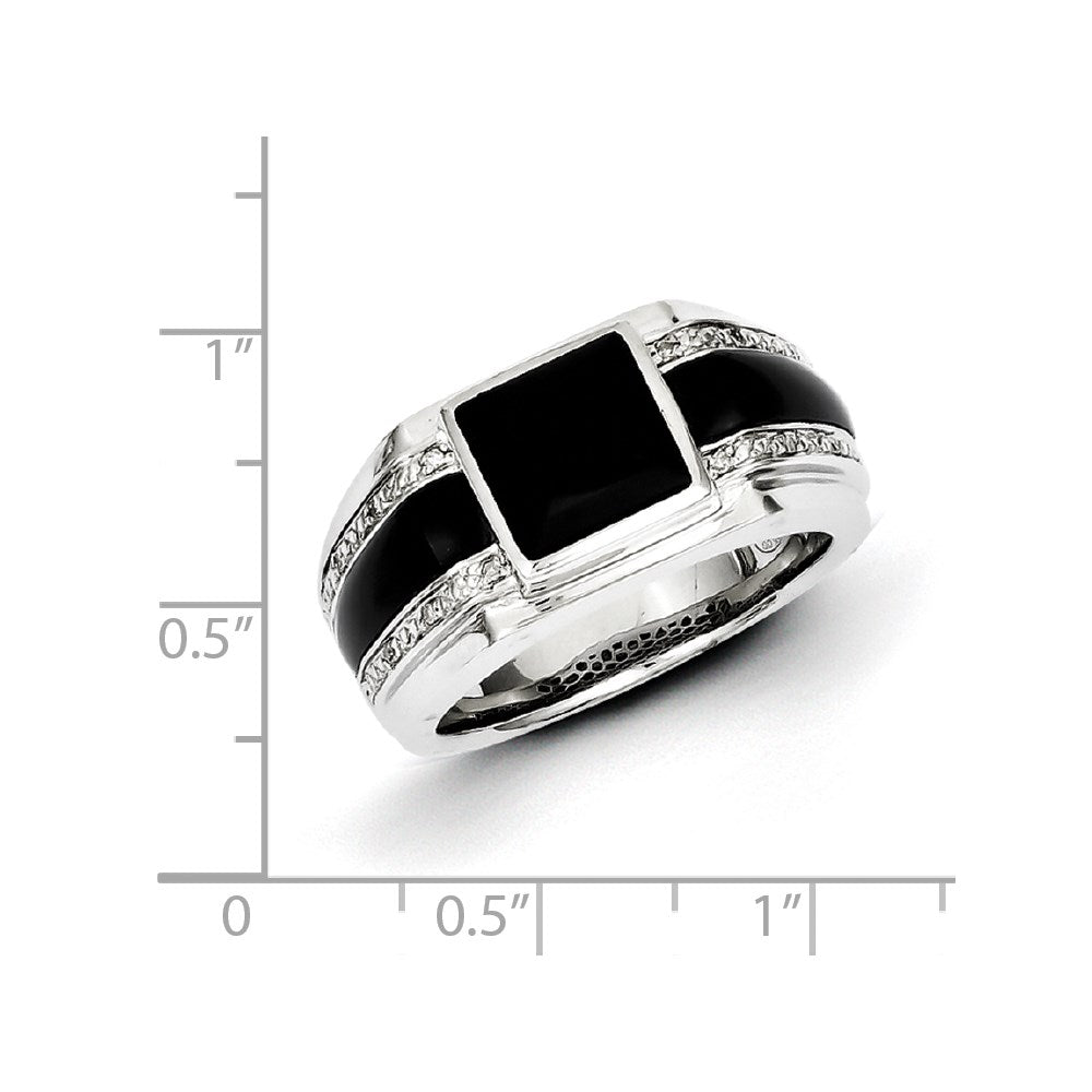 White Night Sterling Silver Rhodium-plated Diamond and Onyx Men's Ring