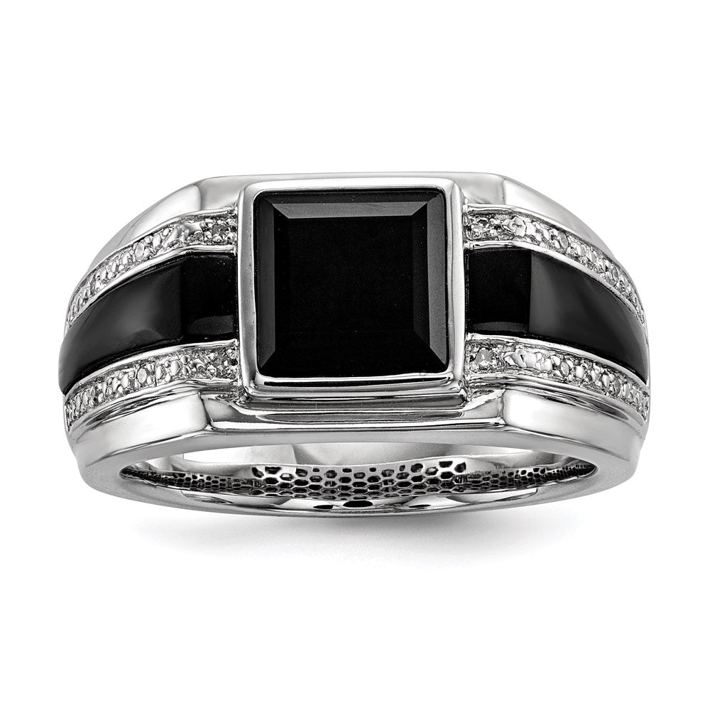 White Night Sterling Silver Rhodium-plated Diamond and Onyx Men's Ring