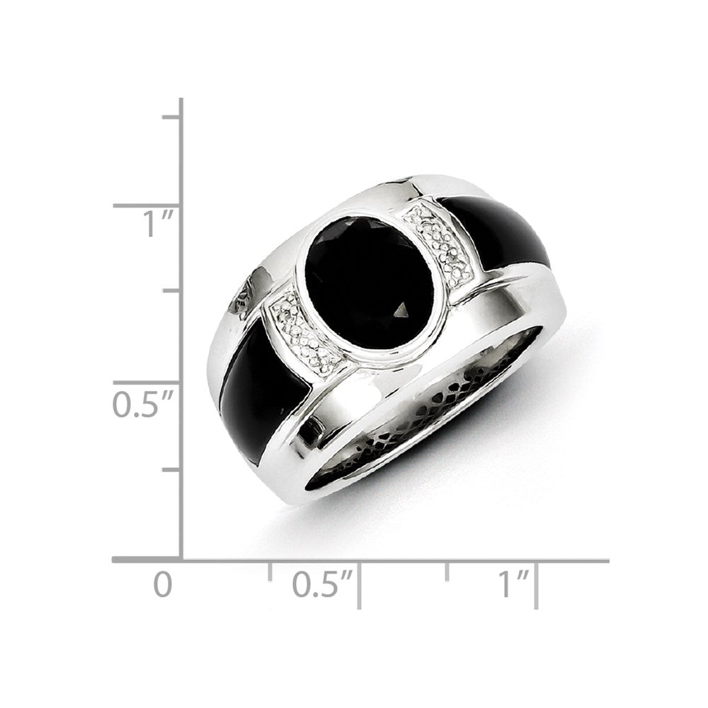 White Night Sterling Silver Rhodium-plated Diamond and Onyx Men's Ring