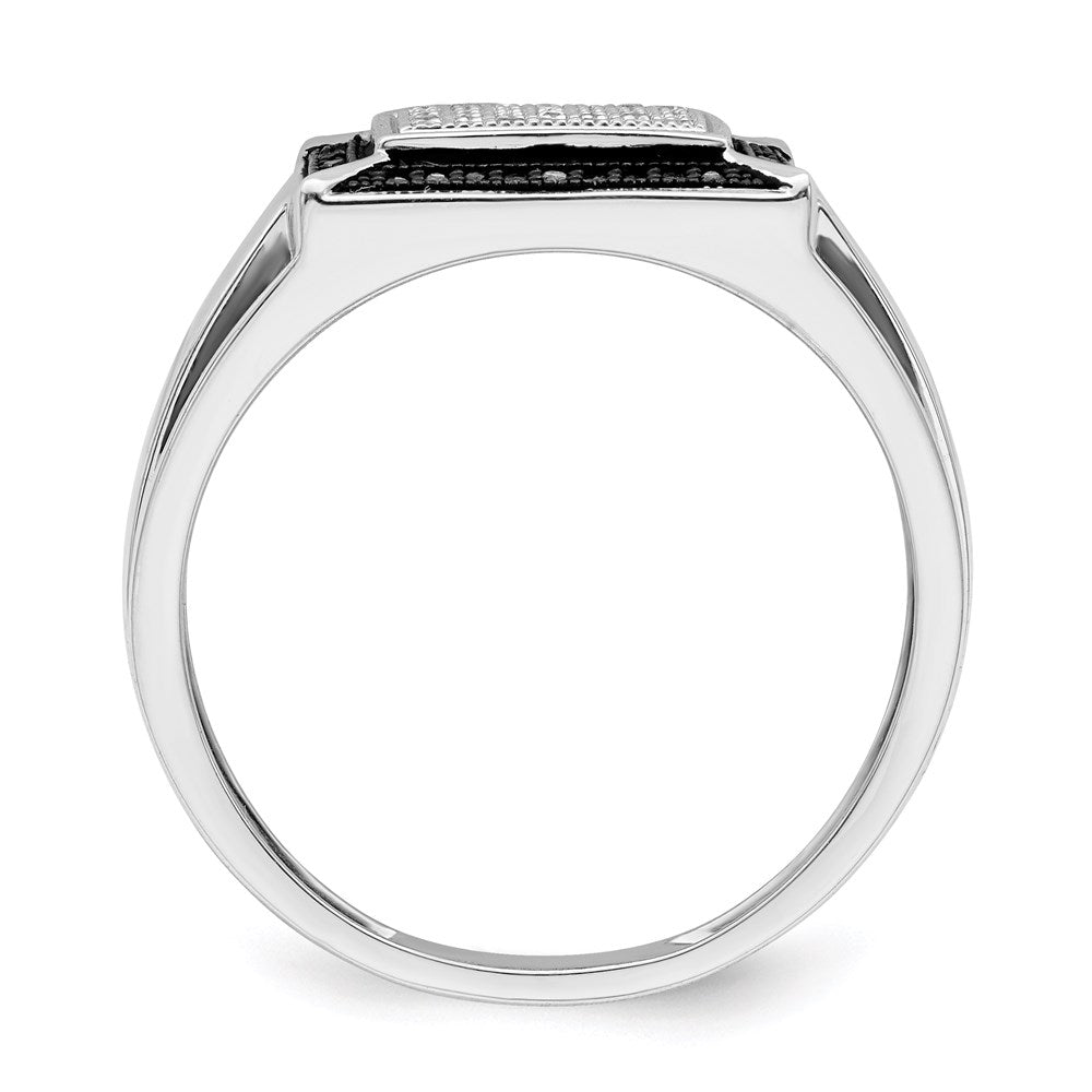 Sterling Silver Rhodium Plated Black and White Diamond Men's Ring