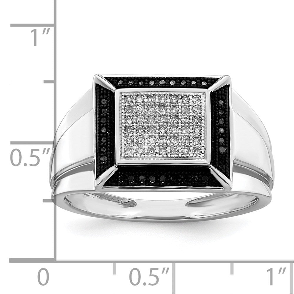 Sterling Silver Rhodium Plated Black and White Diamond Men's Ring