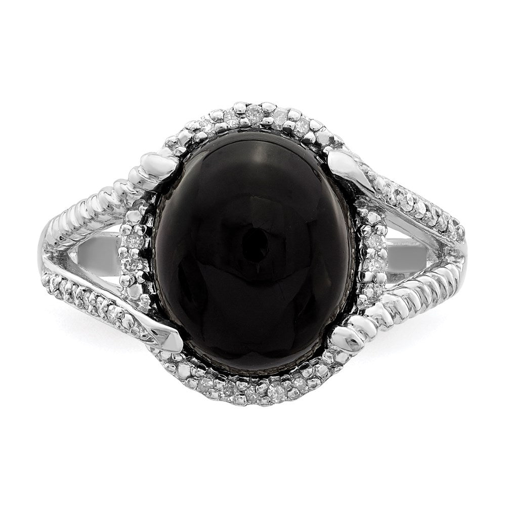 Sterling Silver Rhodium-plated Onyx and Diamond Ring