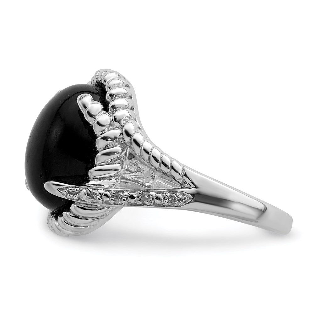 Sterling Silver Rhodium-plated Onyx and Diamond Ring