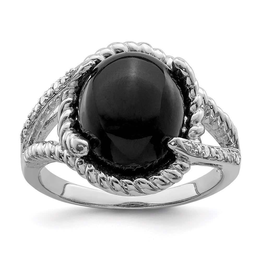 Sterling Silver Rhodium-plated Onyx and Diamond Ring