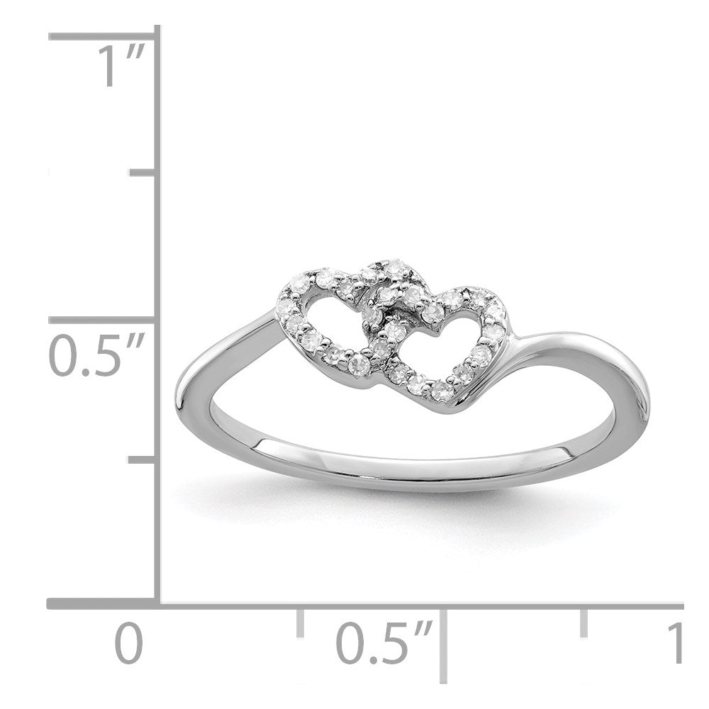 Sterling Silver Rhodium Plated Diamond Double Heart Promise Ring