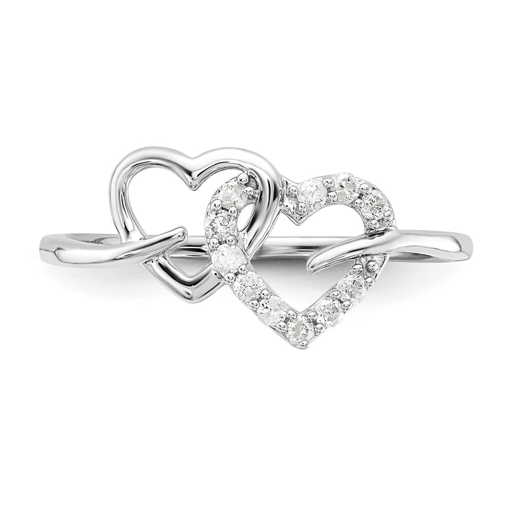 Sterling Silver Rhodium Plated Diamond Double Heart Ring