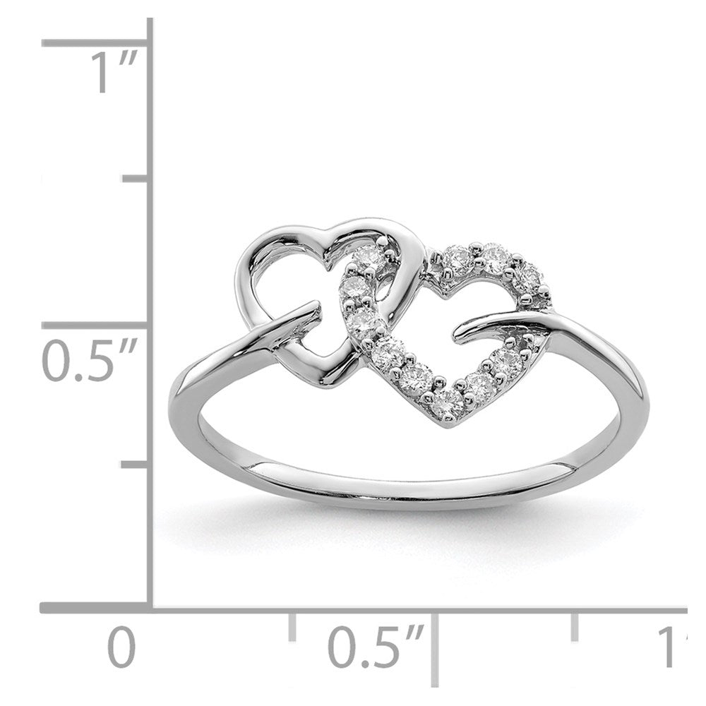 Sterling Silver Rhodium Plated Diamond Double Heart Ring