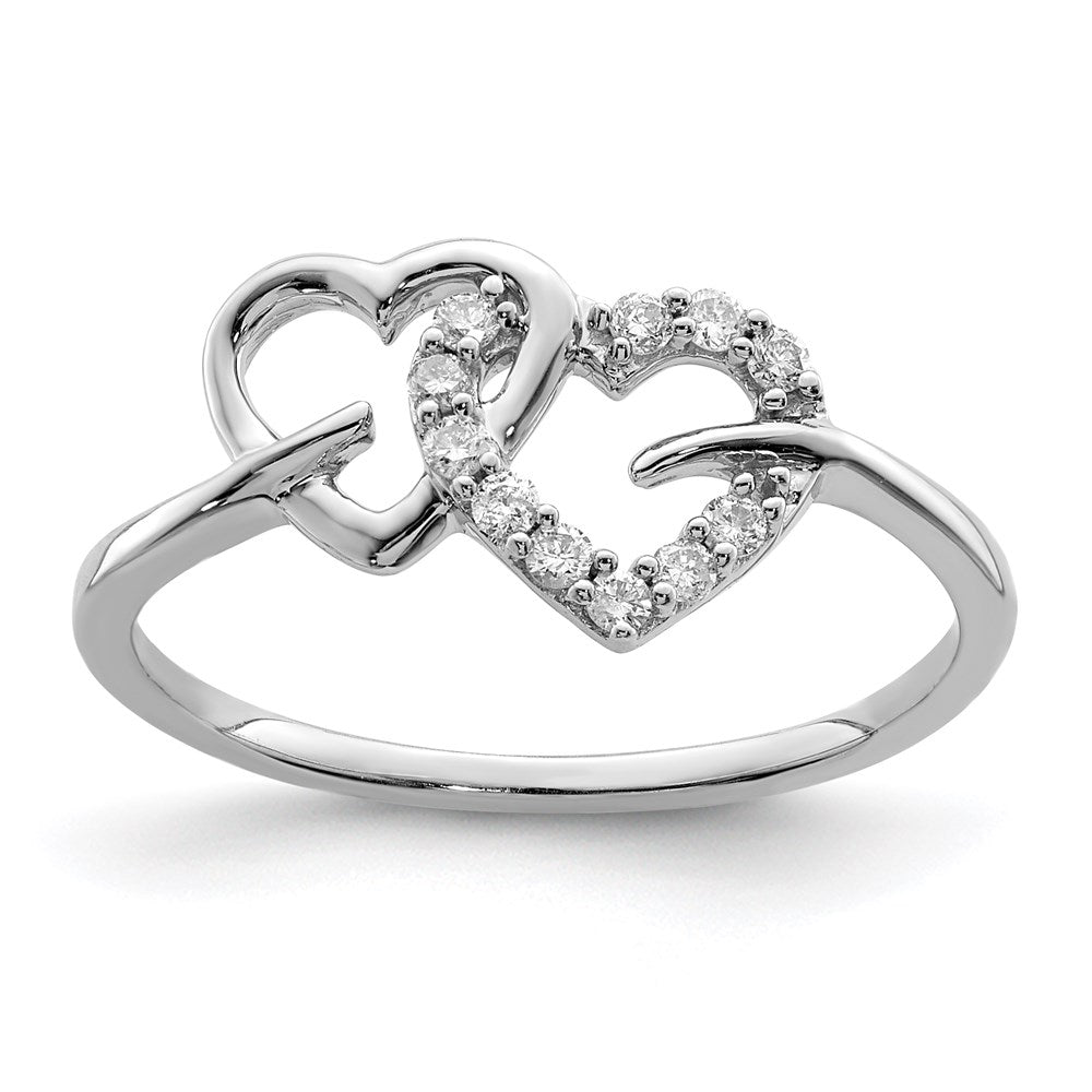 Sterling Silver Rhodium Plated Diamond Double Heart Ring