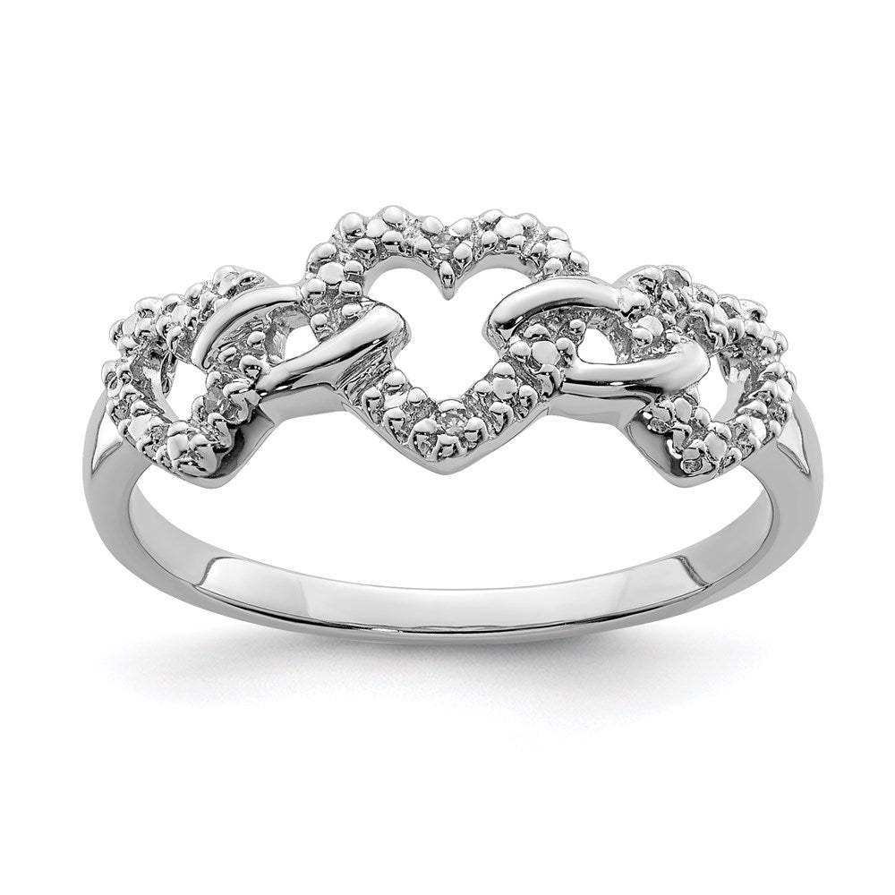 Sterling Silver Rhodium Plated Diamond Triple Heart Ring