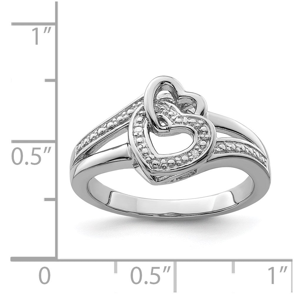 Sterling Silver Rhodium Plated Diamond Double Heart Ring