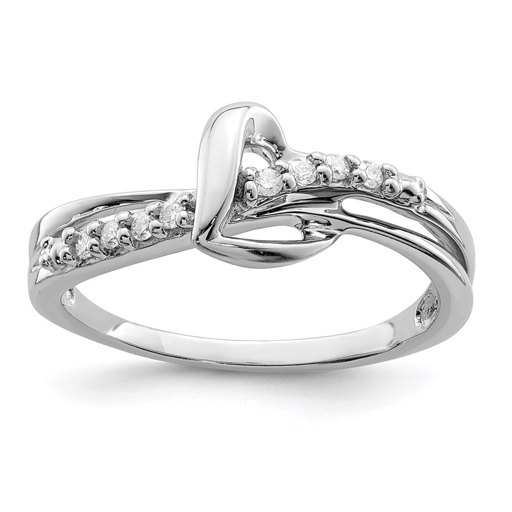 Sterling Silver Rhodium Plated Diamond Heart Ring