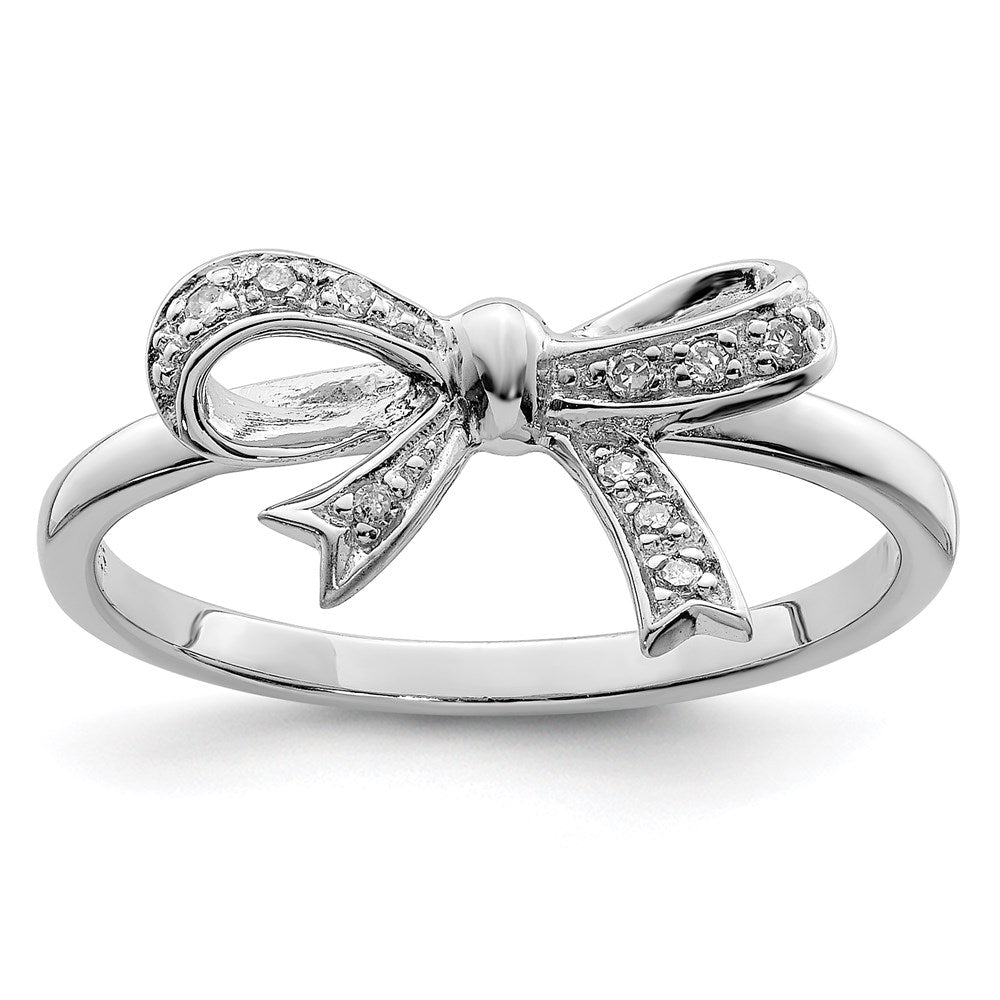 Sterling Silver Rhodium Plated Diamond Bow Ring