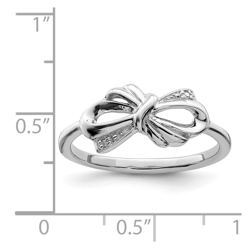 Sterling Silver Rhodium Plated Diamond Bow Ring