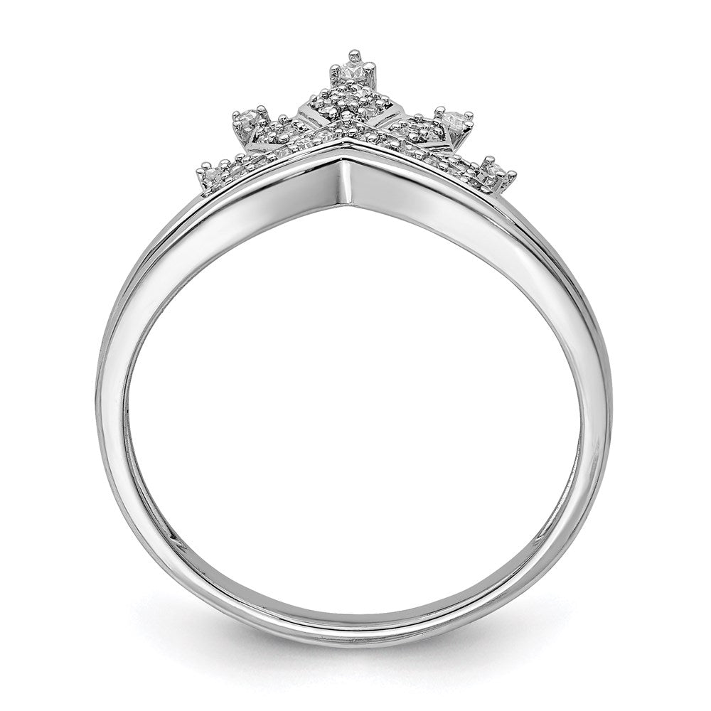 Sterling Silver Rhodium Plated Diamond Crown Ring