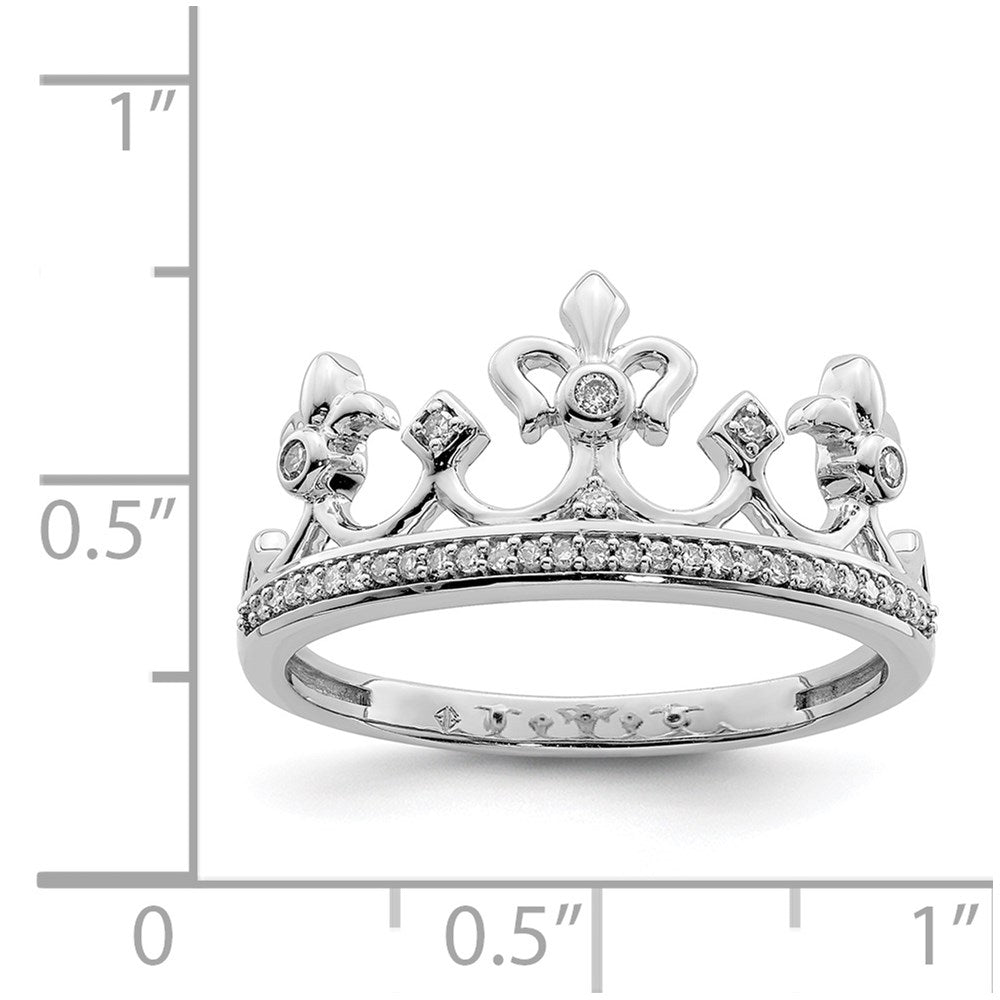 Sterling Silver Rhodium Plated Diamond Crown Ring