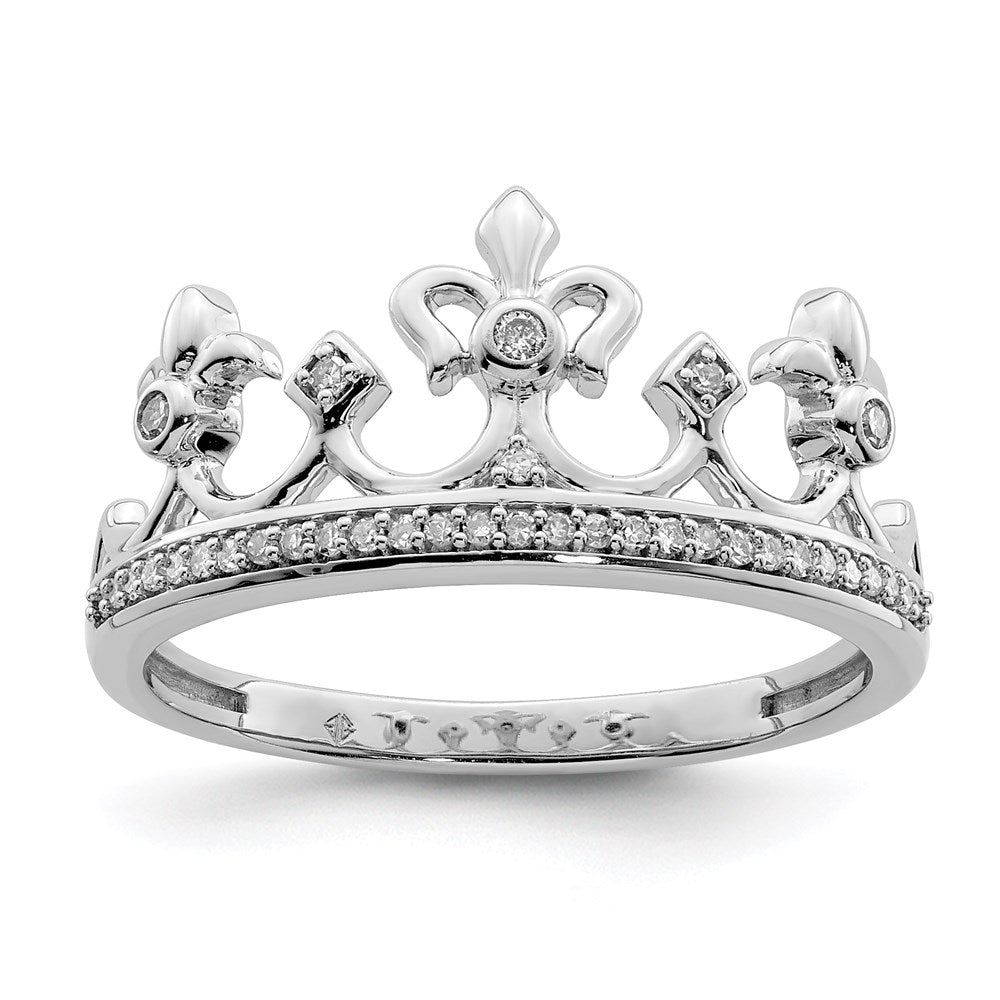 Sterling Silver Rhodium Plated Diamond Crown Ring