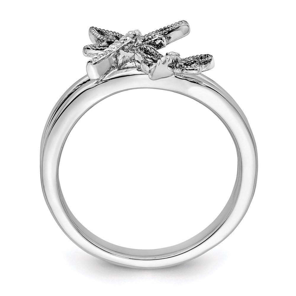 Sterling Silver Diamond Rhodium-plated Dragonfly Ring