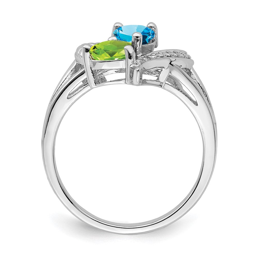 Sterling Silver Rhodium Blue Topaz Peridot Diam. Ring