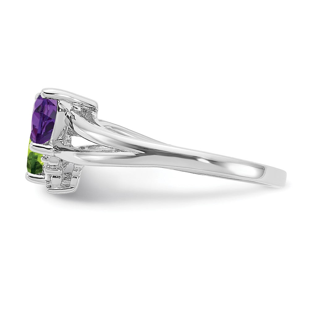 Sterling Silver Rhodium Amethyst & Peridot Diam. Ring