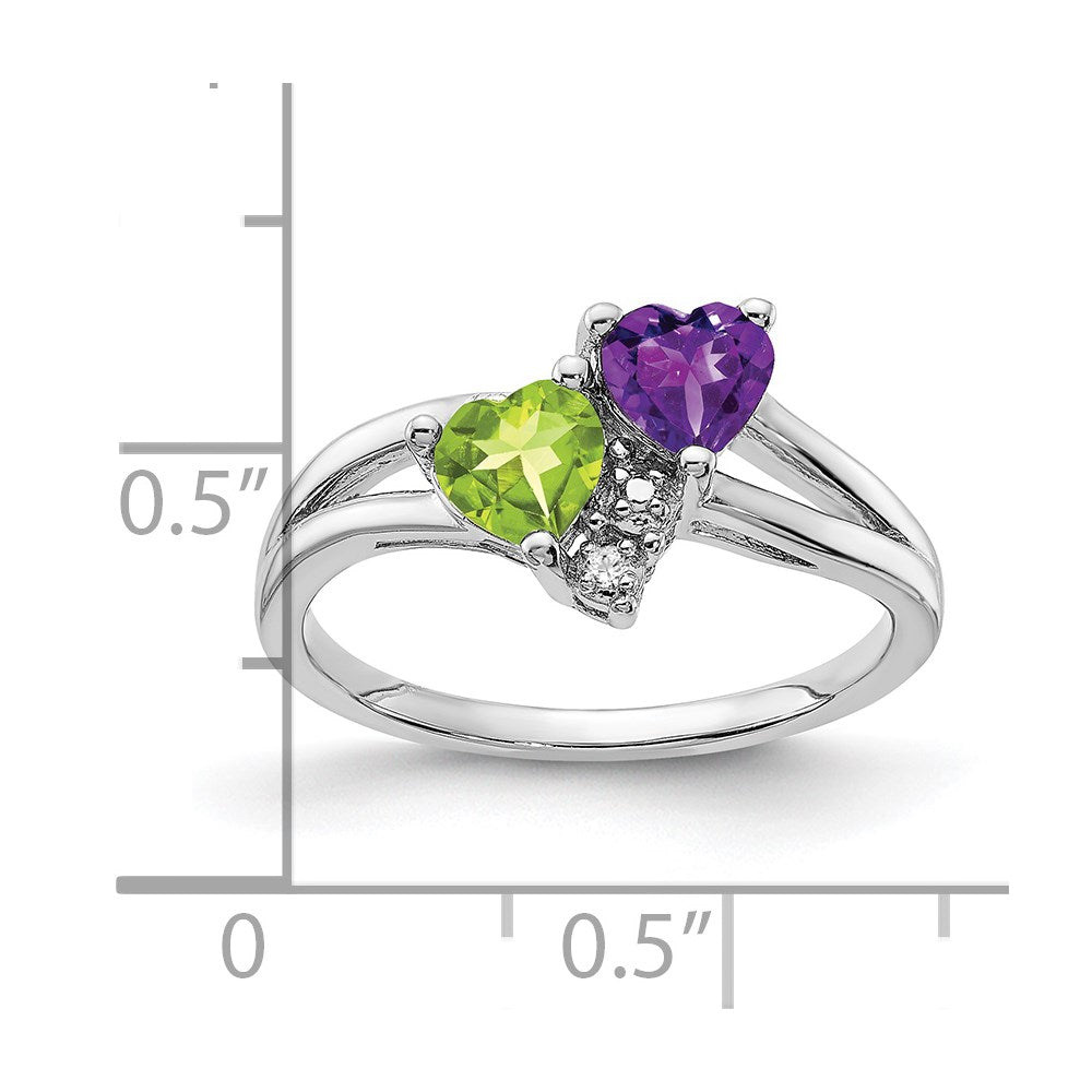 Sterling Silver Rhodium Amethyst & Peridot Diam. Ring