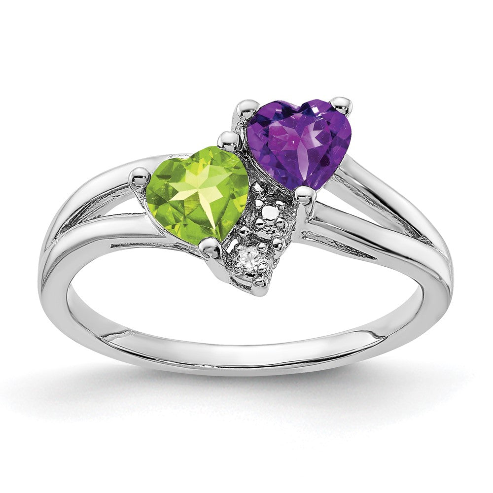 Sterling Silver Rhodium Amethyst & Peridot Diam. Ring