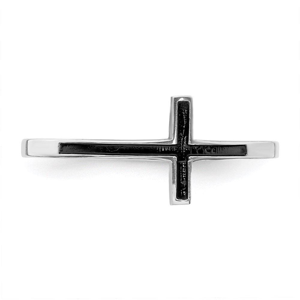 Sterling Silver Antiqued Sideways Cross Ring