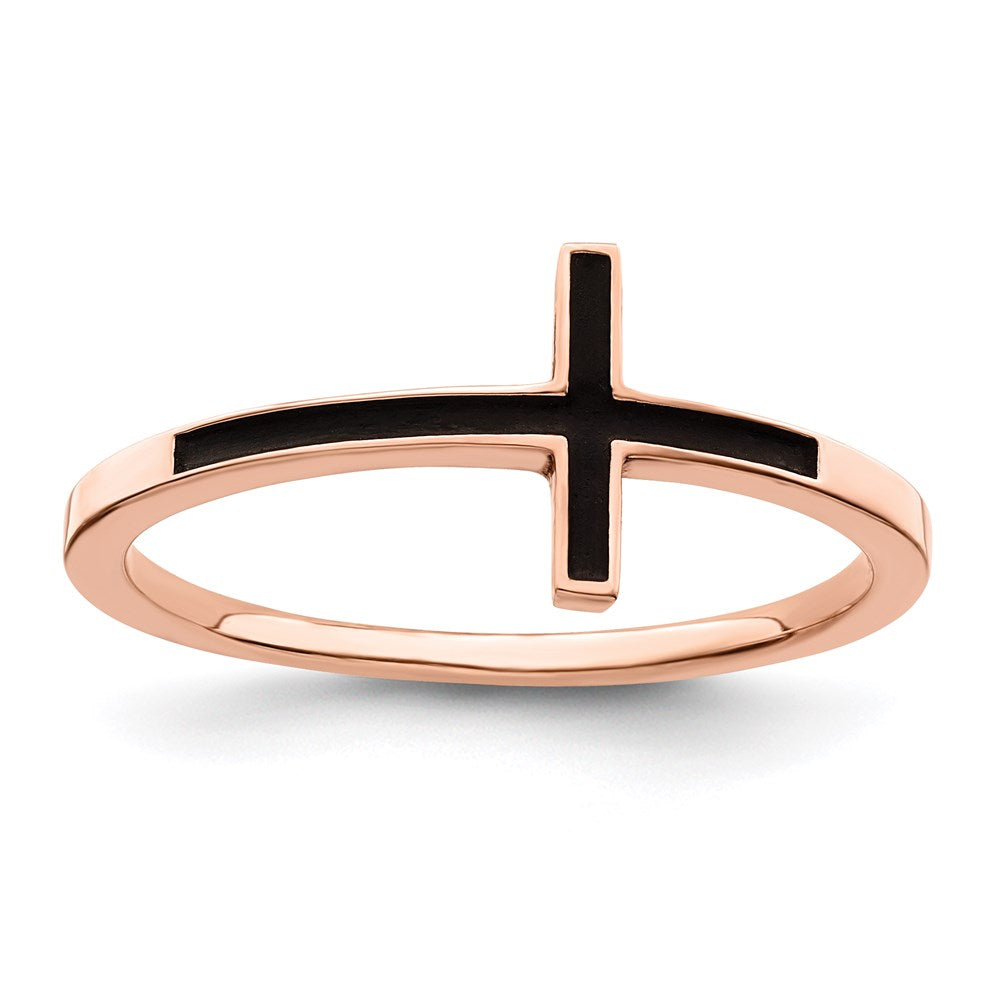 Sterling Silver Rose Gold-plated Antiqued Sideways Cross Ring