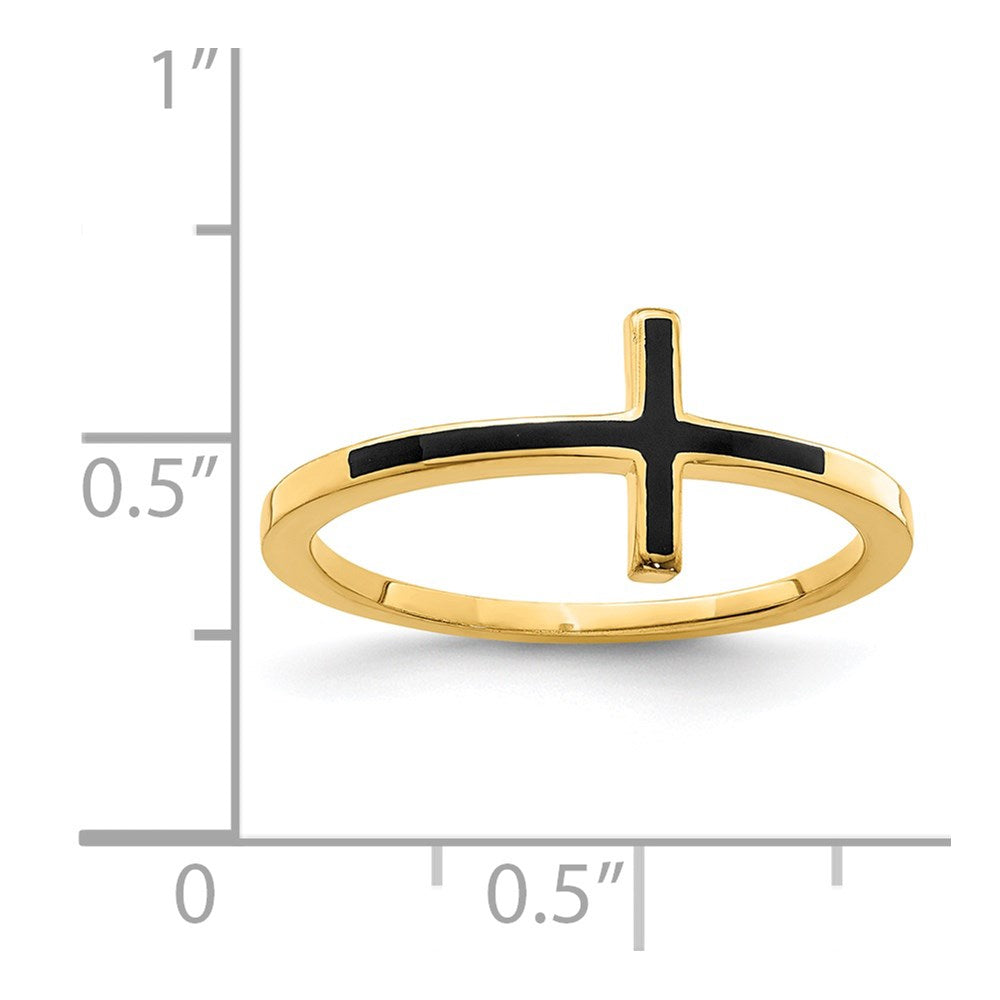 Sterling Silver Yellow Gold-plated Antiqued Sideways Cross Ring