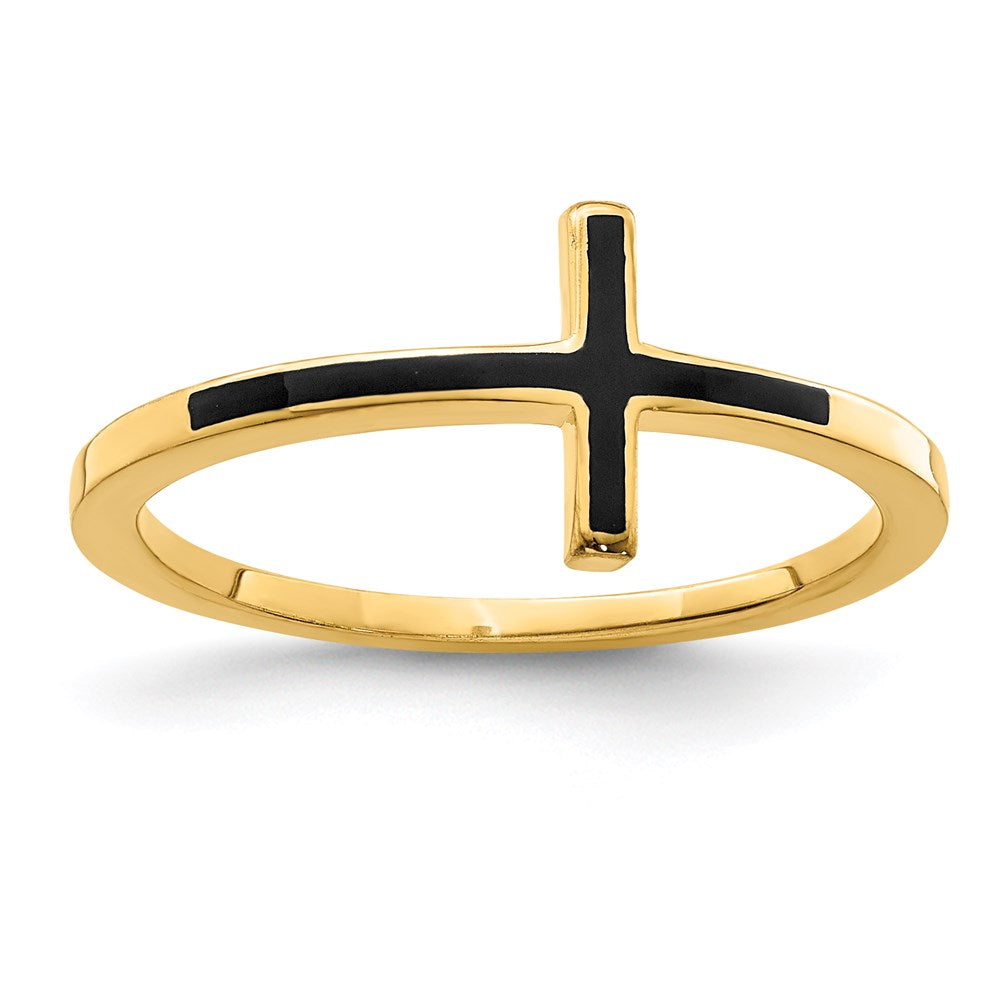 Sterling Silver Yellow Gold-plated Antiqued Sideways Cross Ring