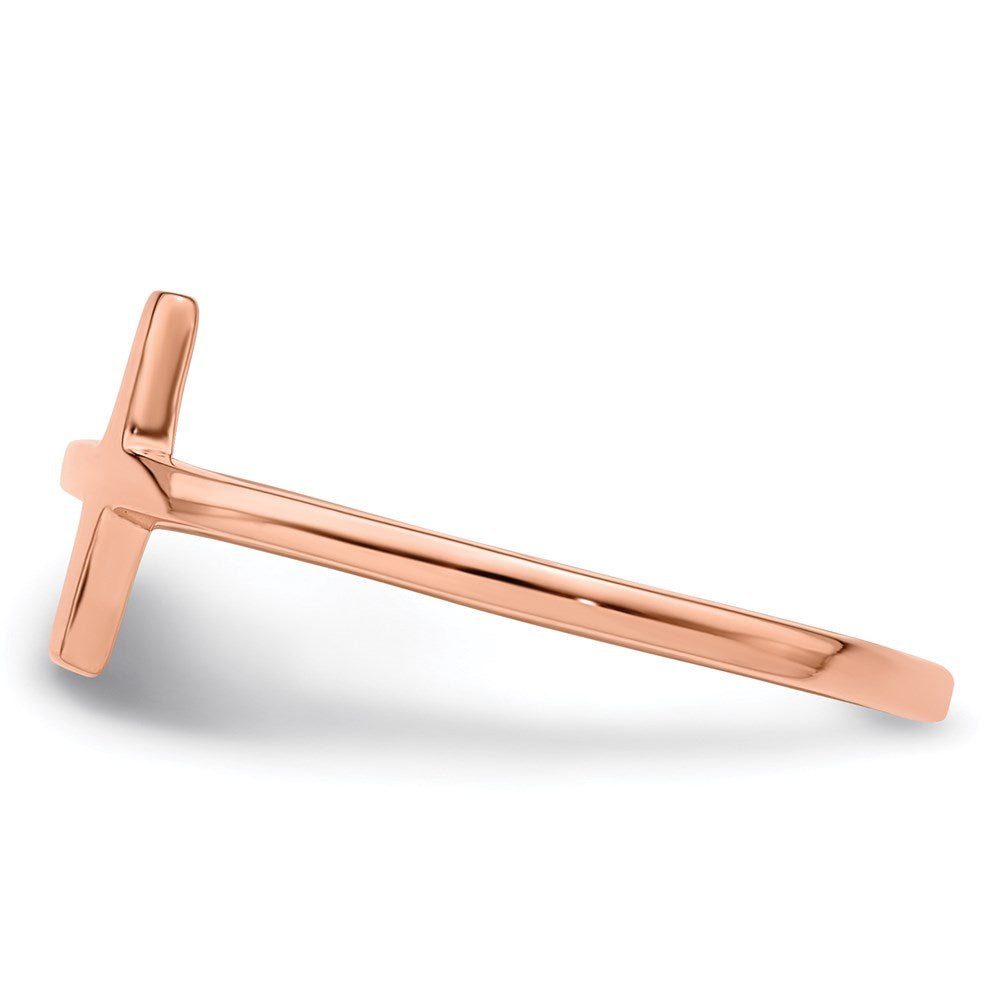 Sterling Silver Rose Gold-plated Sideways Cross Ring