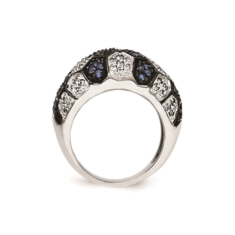 Sterling Silver & Black Rhodium Blue Glass & CZ Ring