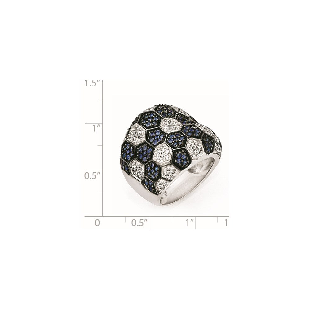 Sterling Silver & Black Rhodium Blue Glass & CZ Ring