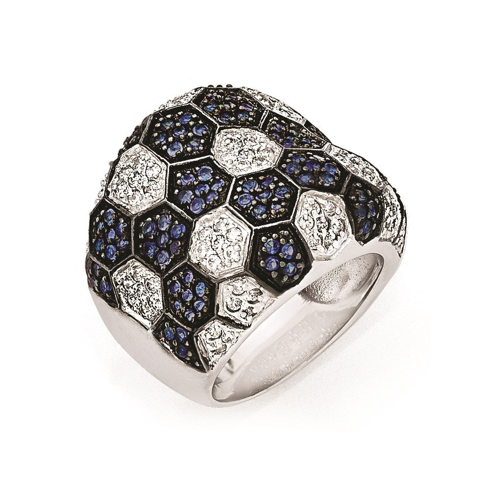 Sterling Silver & Black Rhodium Blue Glass & CZ Ring