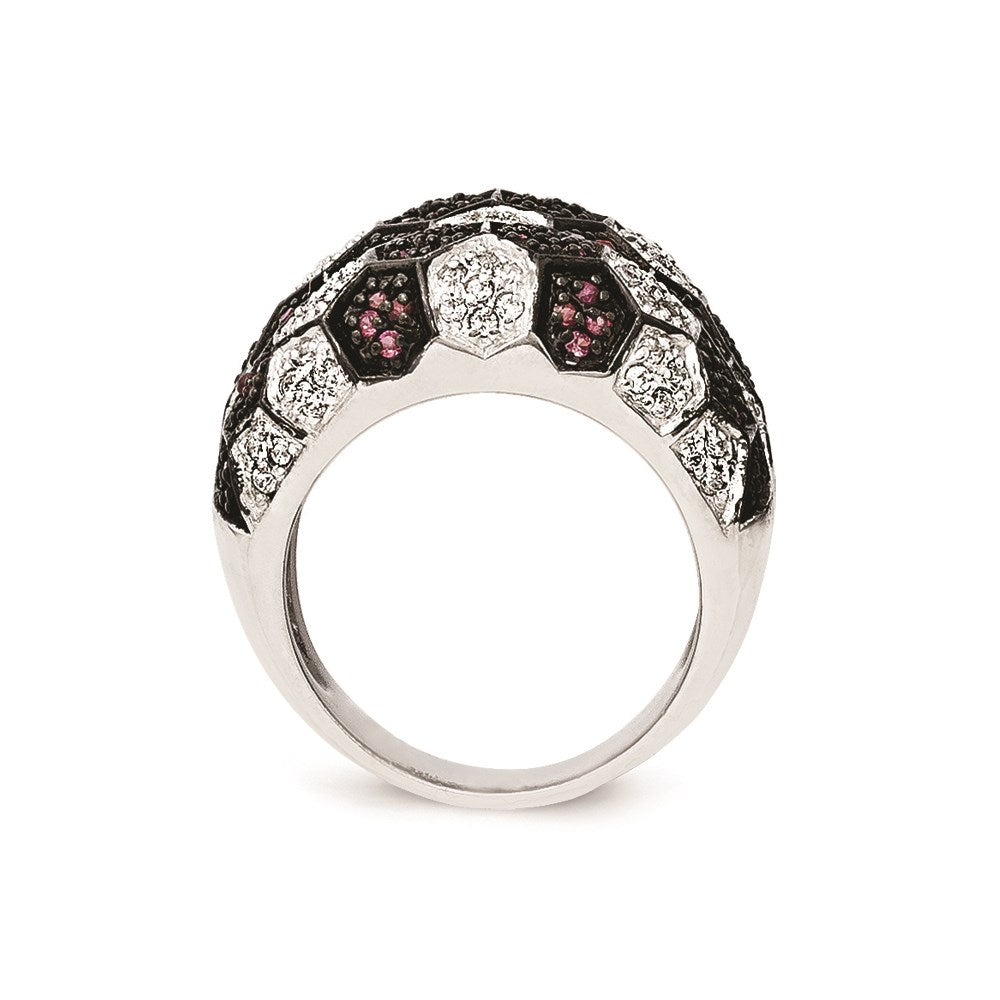 Sterling Silver & Black Rhodium Synthetic Ruby & CZ Ring