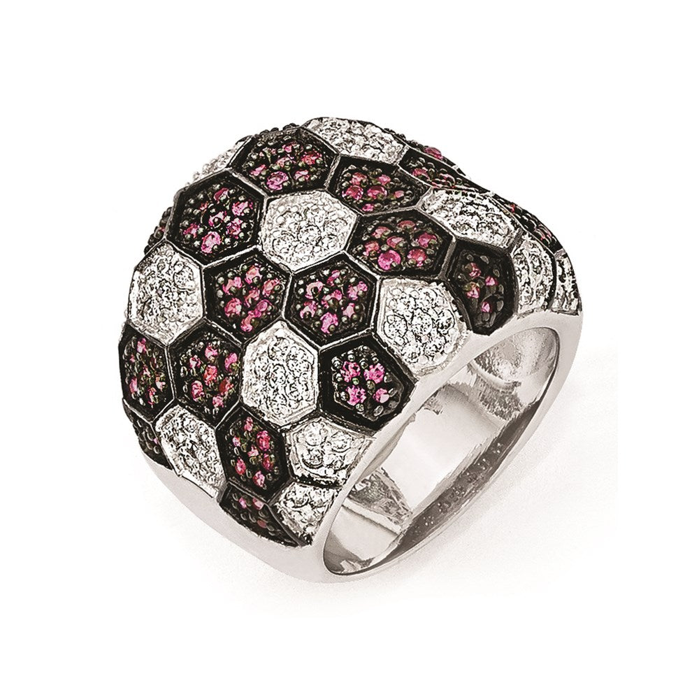 Sterling Silver & Black Rhodium Synthetic Ruby & CZ Ring