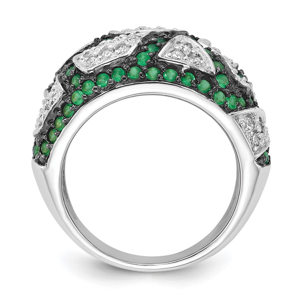 Sterling Silver & Black Rhodium Green Glass & CZ Ring